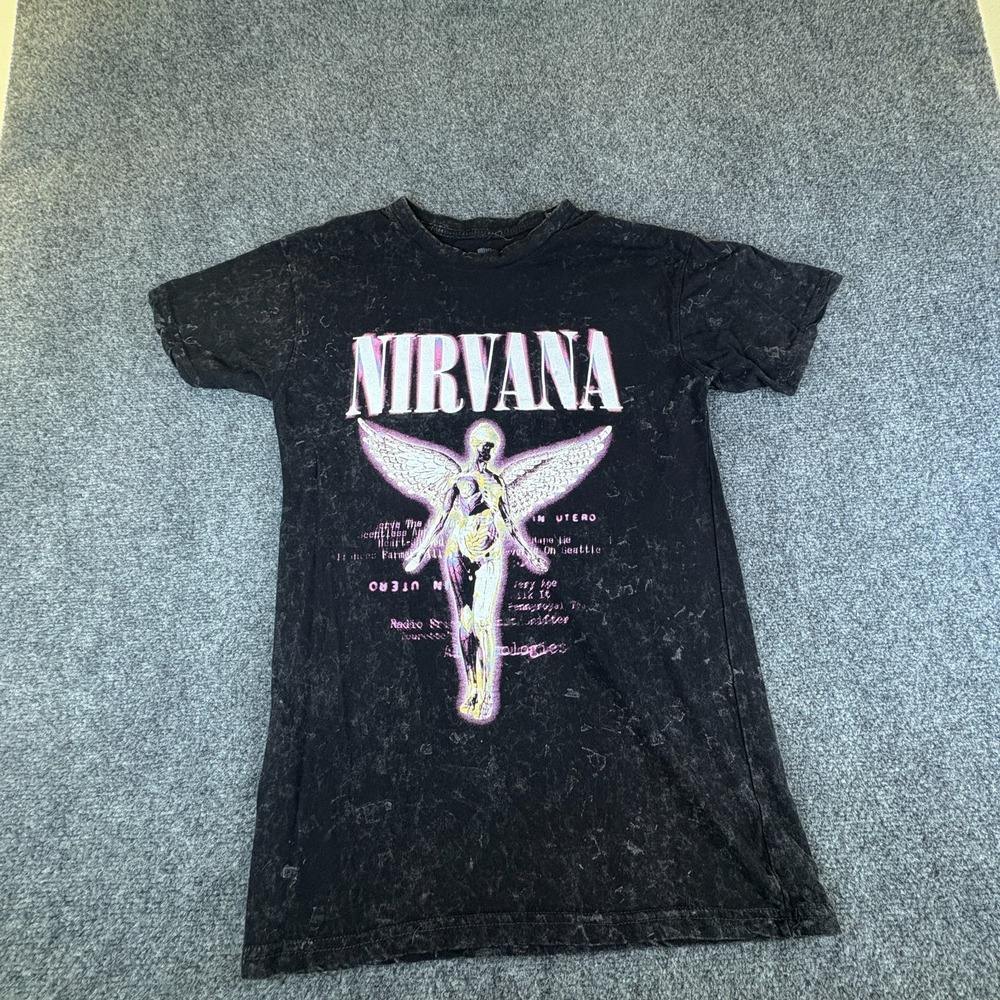 Nirvana Utero Kurt Cobain Tee Shirt Mens Medium Black Mineral Wash Short Sleeve